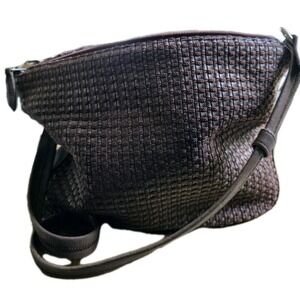 The Sak Brown Woven Polyester‎ Dark Brown Faux Leather Trim Shoulder Bag Purse